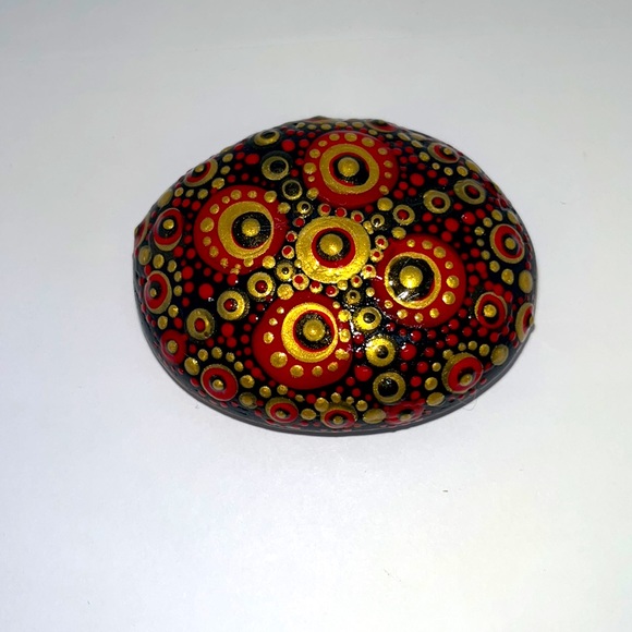 Mandala Art Stone in Red, Gold, Black - Picture 3 of 3